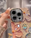 Classy Colorful Flowers Floral Painting Case With Built-in Glitter Lens Protector