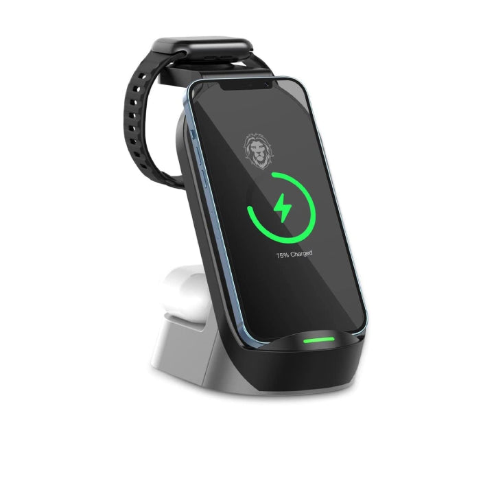 Green Lion 4 in 1 Fast Wireless Charger 15W w/ Type-C Port, 60 Degree Ergonomic Design, Wireless Charging Dock Station