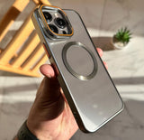 Natural Titanium Luxury Transparent Glass MagSafe Case + Camera Lens