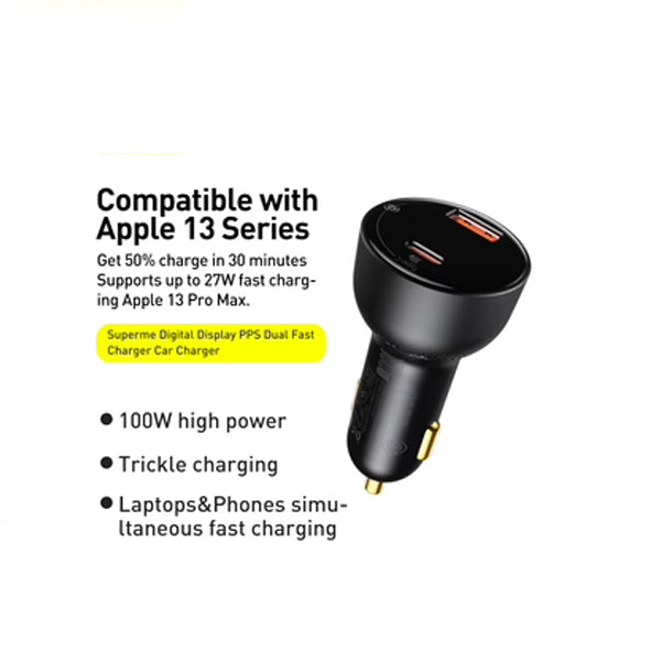 Baseus Superme Digital Display Car Charger Black